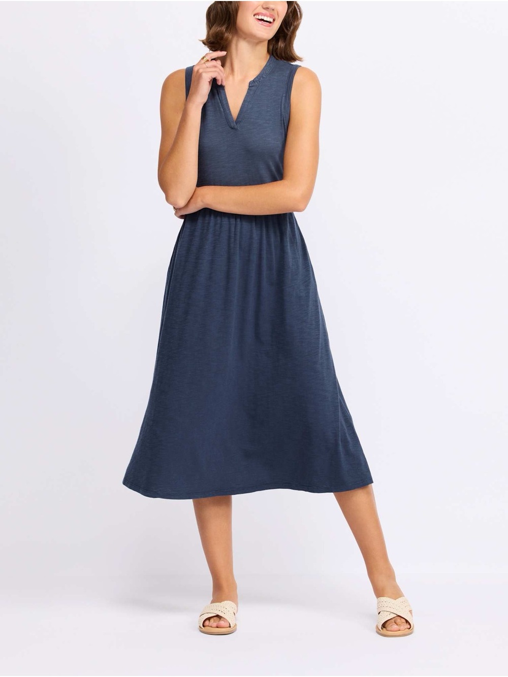 Market & Spruce Juls Slub Midi Dress Navy 1X NWT